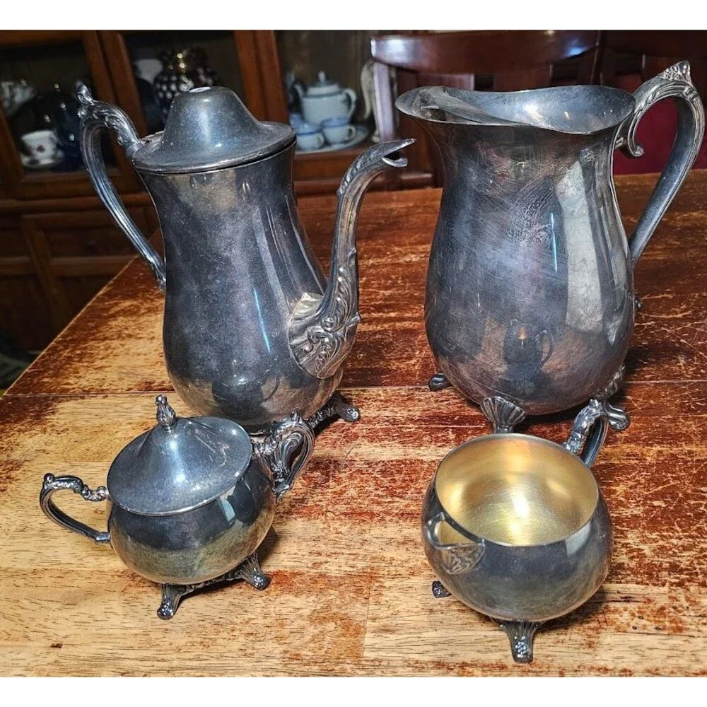 SILVER Vintage Serving Set Tea And Coffee With Creamer and Sugar bowls set